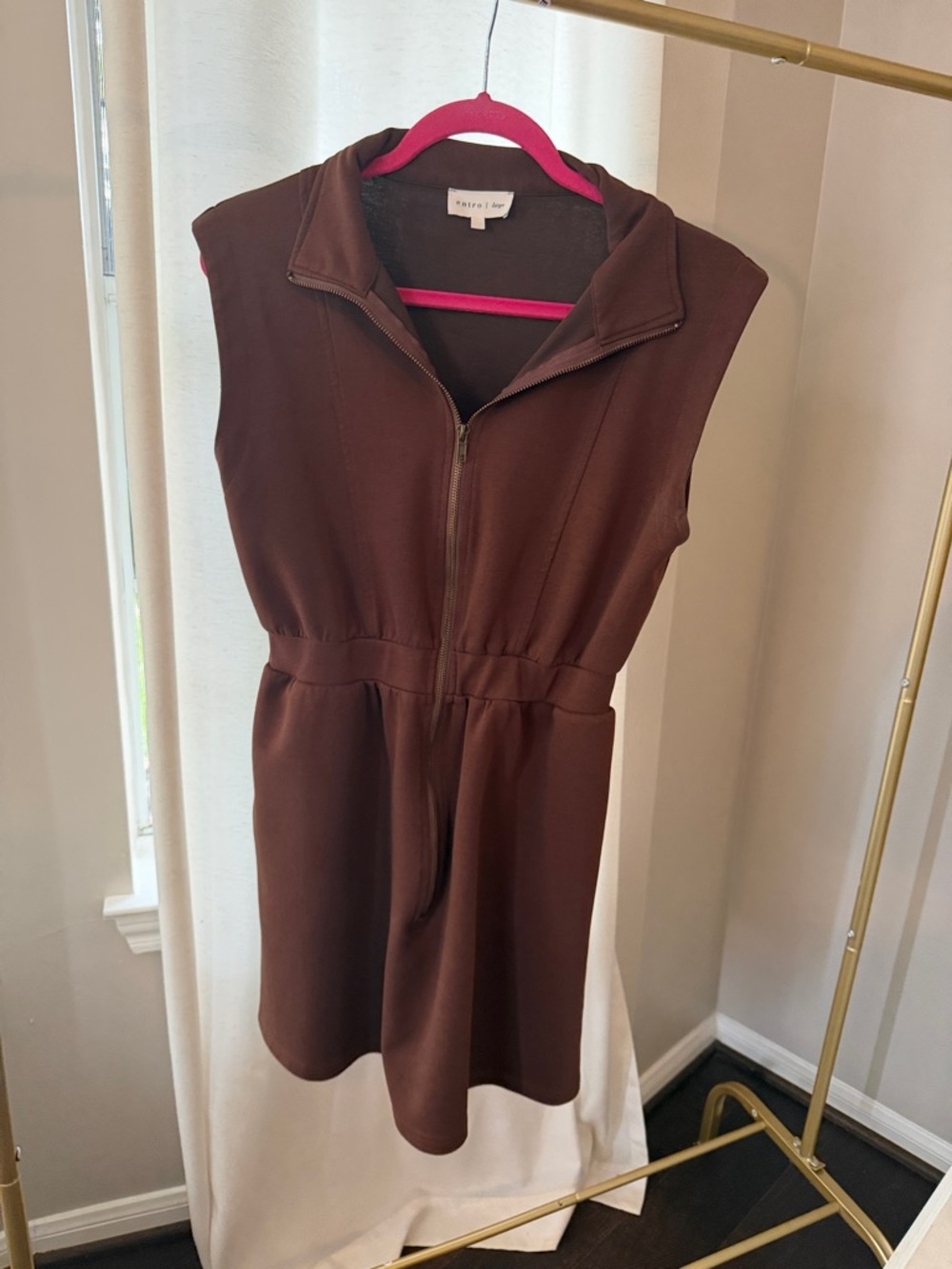 entro Chocolate Brown Sleeveless Zip-Front Mini Dress